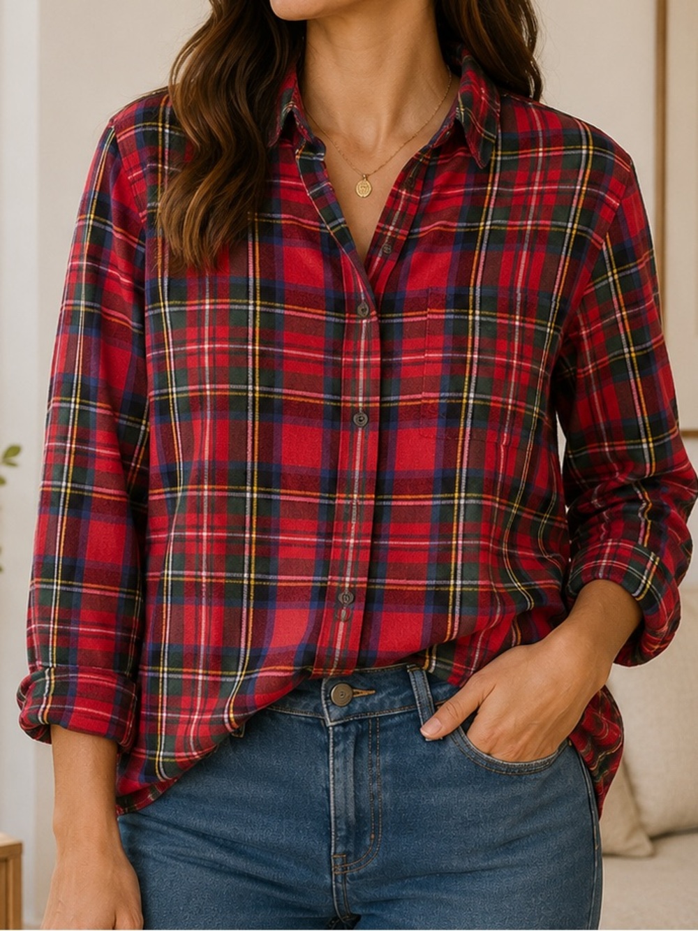 L.L. Bean Red Plaid Button-Down Shirt 3X